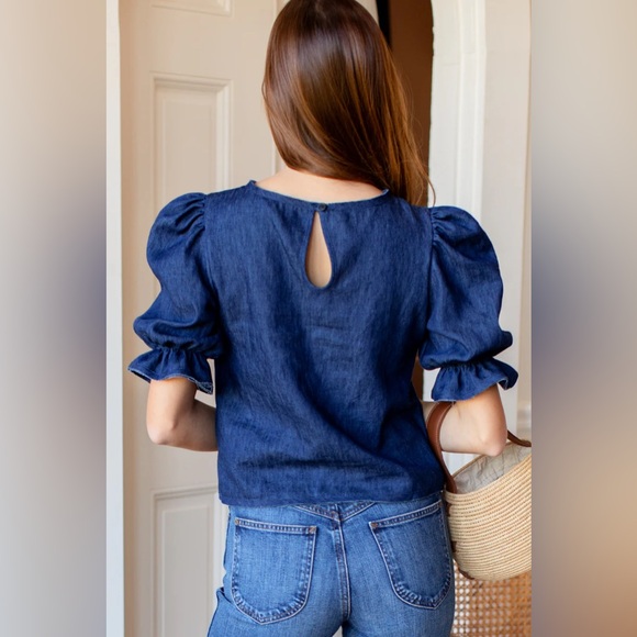 NWT Emerson Fry Pearl Blouse Indigo Hemp Organic Denim Shirt Sz S - Picture 2 of 8